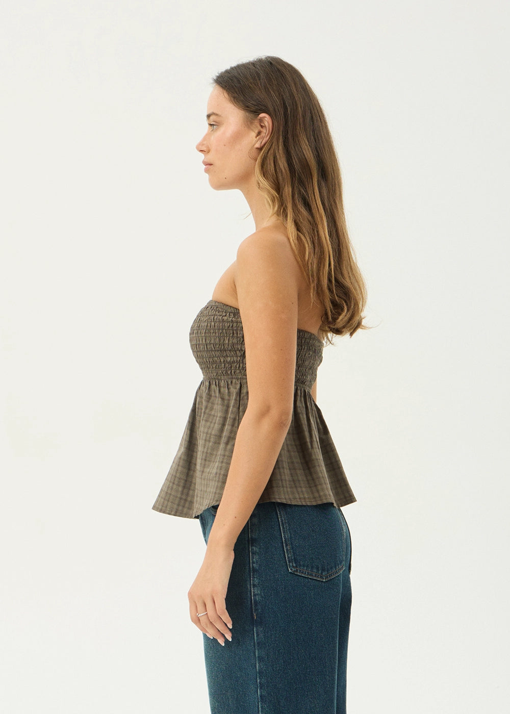 AFENDS Womens Mina Shadow - Strapless Top - Stone Check