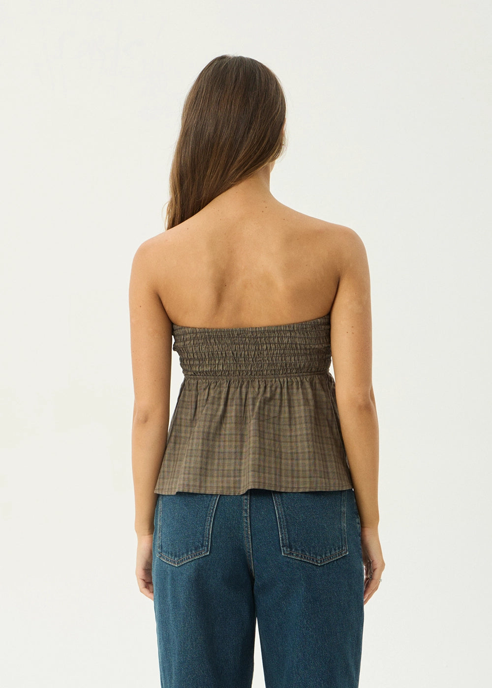 AFENDS Womens Mina Shadow - Strapless Top - Stone Check