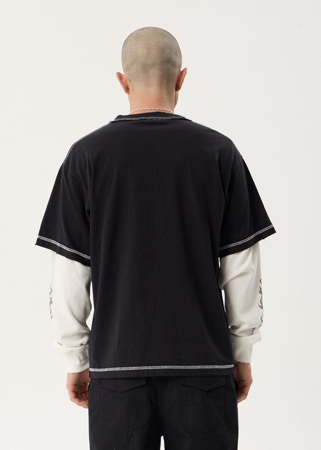 AFENDS Mens Heavy Parts - Heavyweight Layered Waffle Boxy Tee - Stone Black
