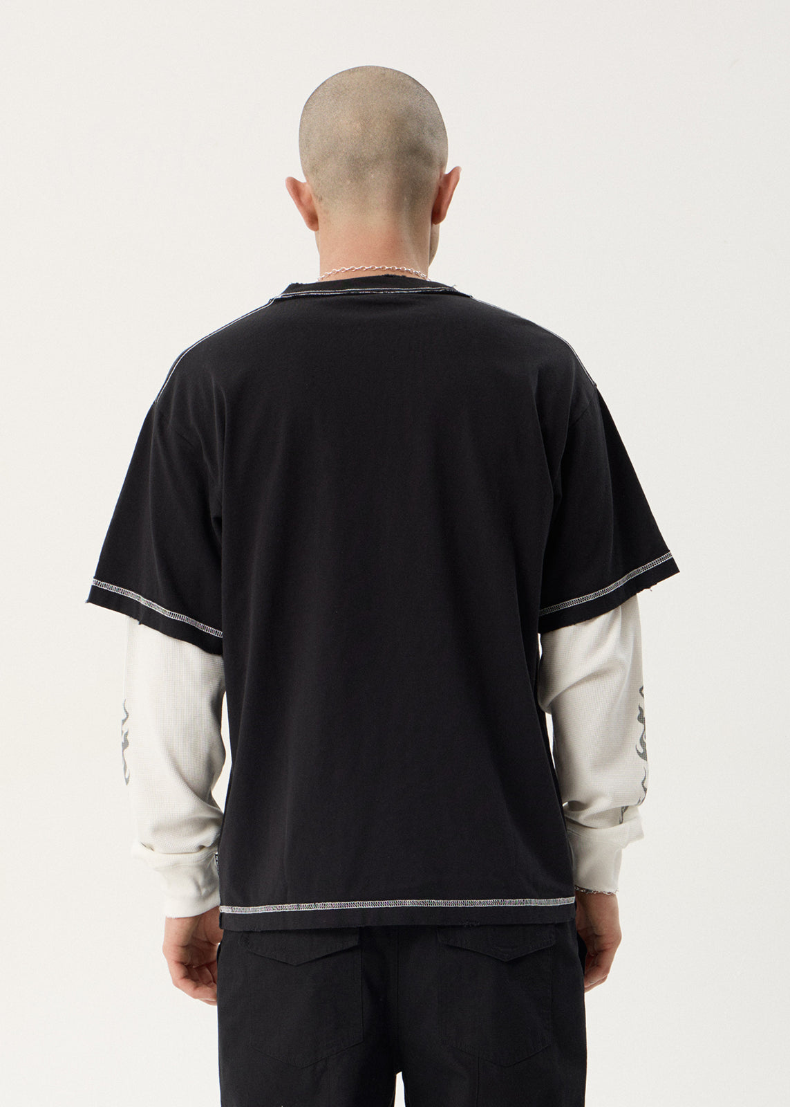 AFENDS Mens Heavy Parts - Heavyweight Layered Waffle Boxy Tee - Stone Black