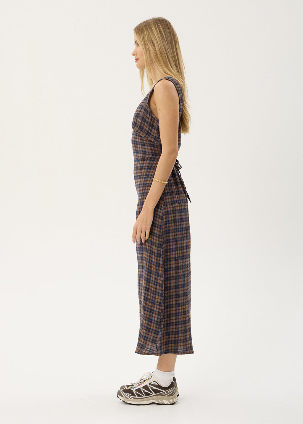AFENDS Womens Tully - Seersucker Maxi Dress - Shev Indigo Check