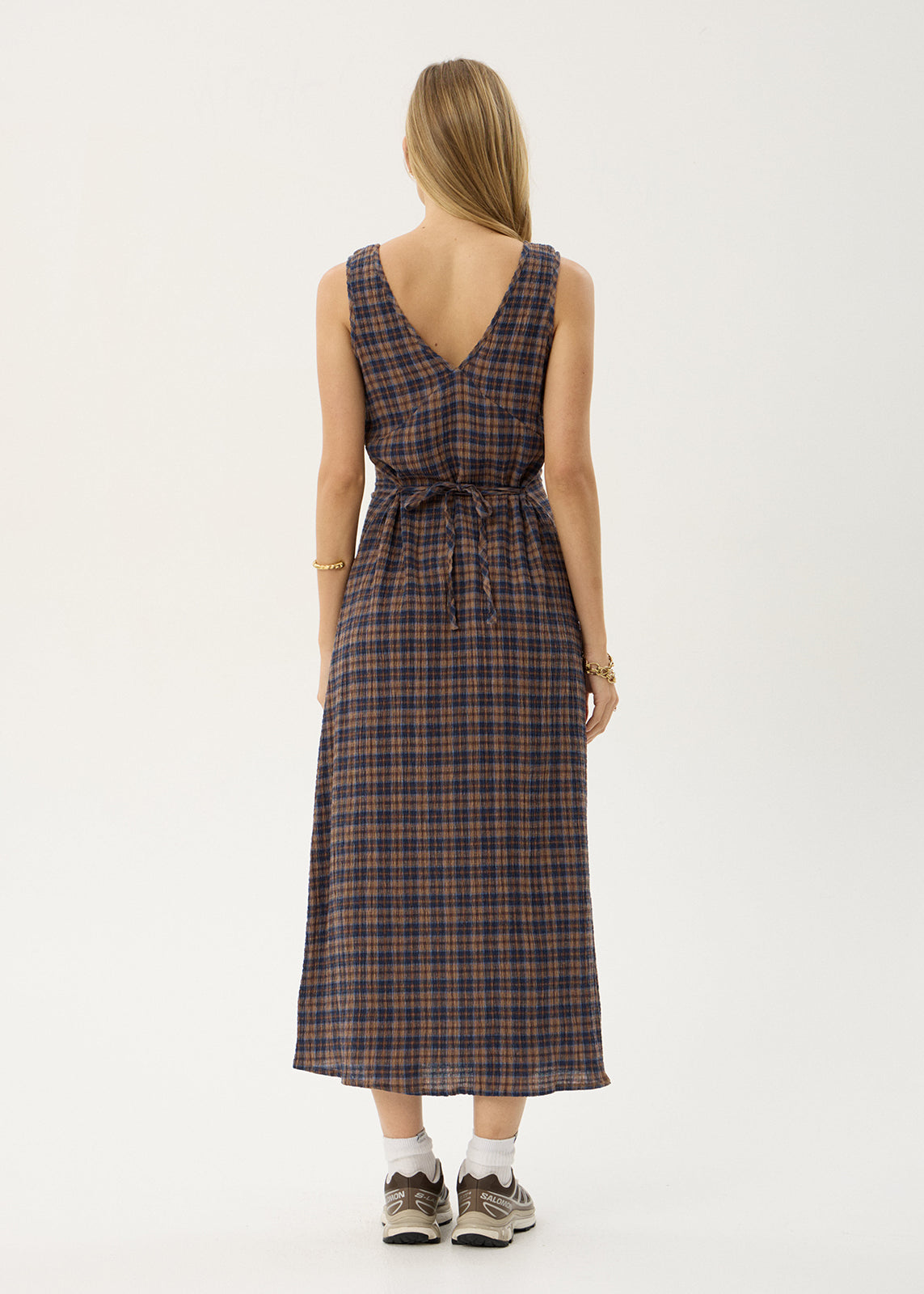 AFENDS Womens Tully - Seersucker Maxi Dress - Shev Indigo Check