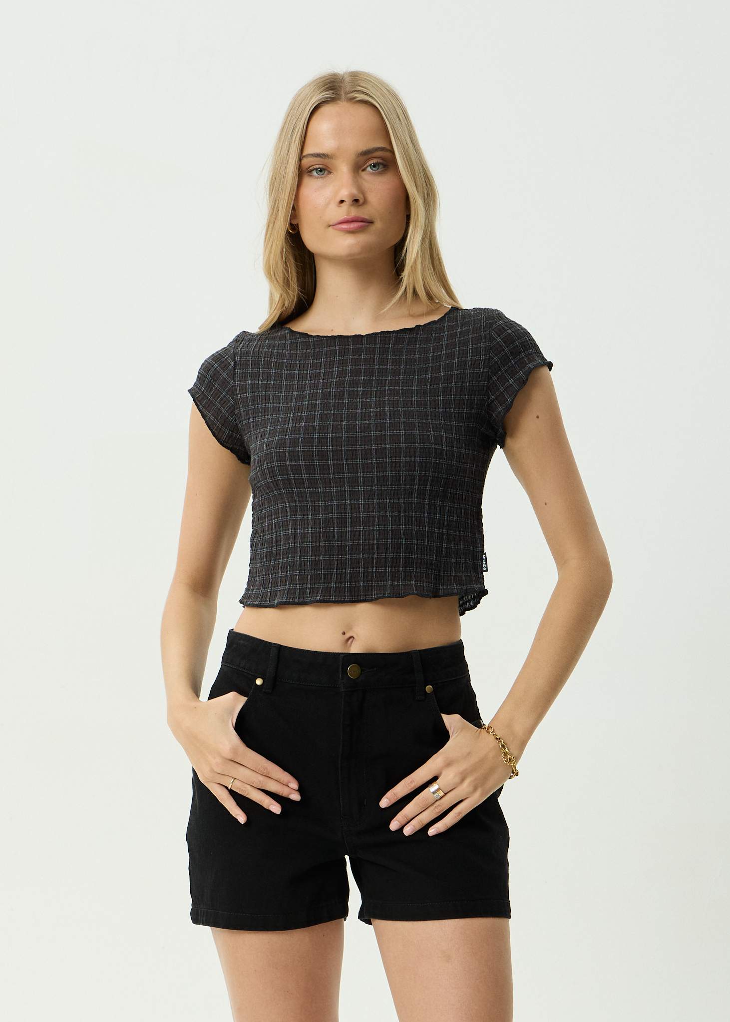 AFENDS Womens Darcy - Seersucker Top - Black Check