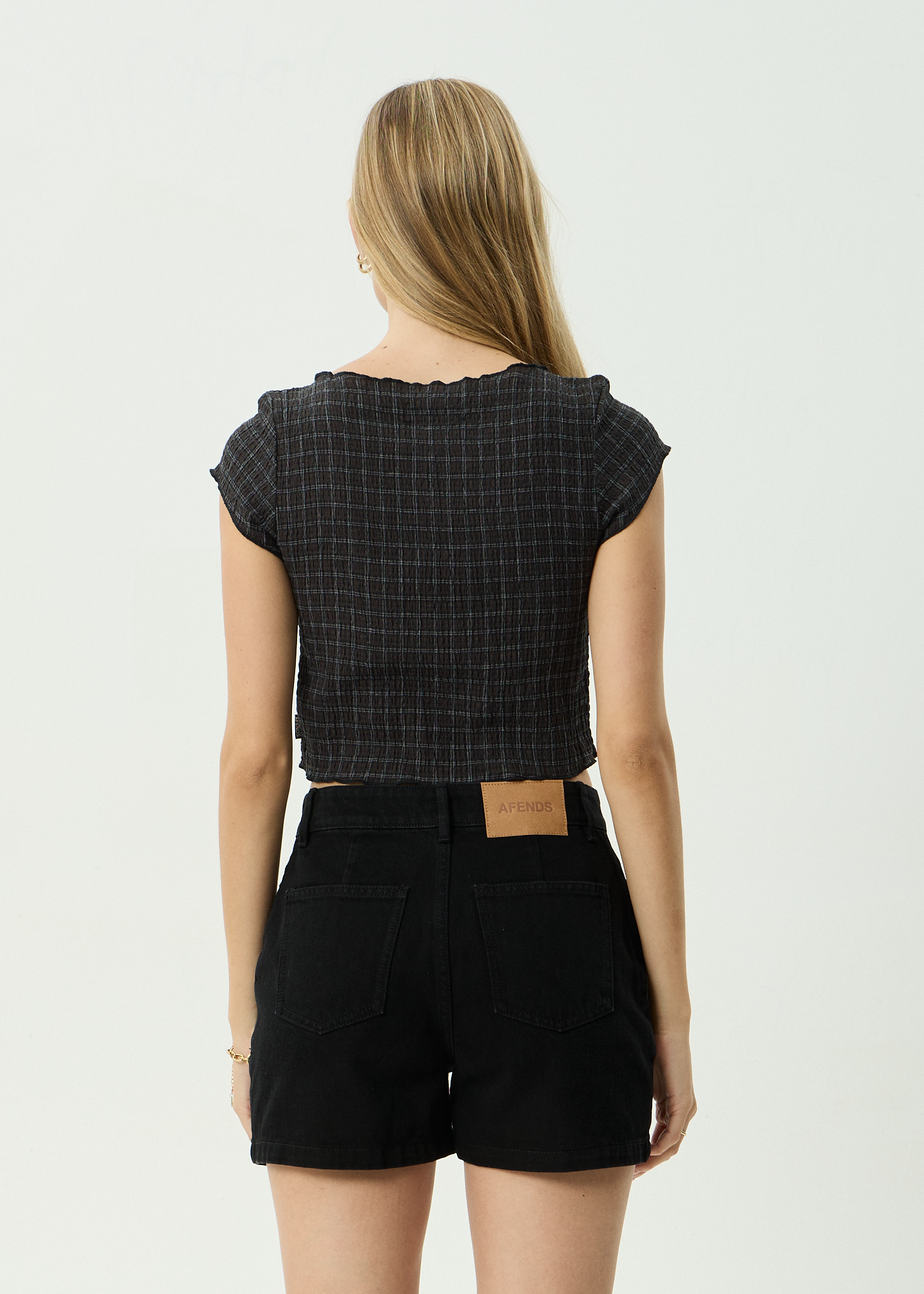 AFENDS Womens Darcy - Seersucker Top - Black Check