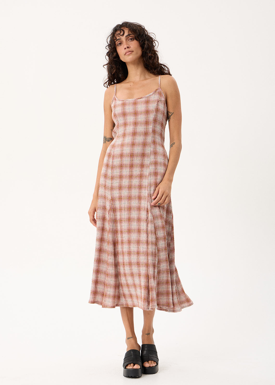 AFENDS Helena - Seersucker Maxi Dress - Desert Check