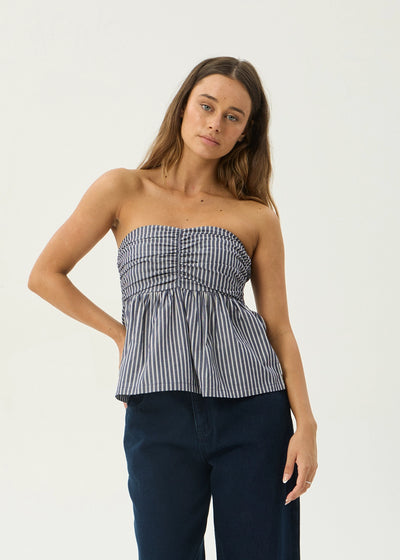 AFENDS Womens Juni - Strapless Top - Navy Stripe