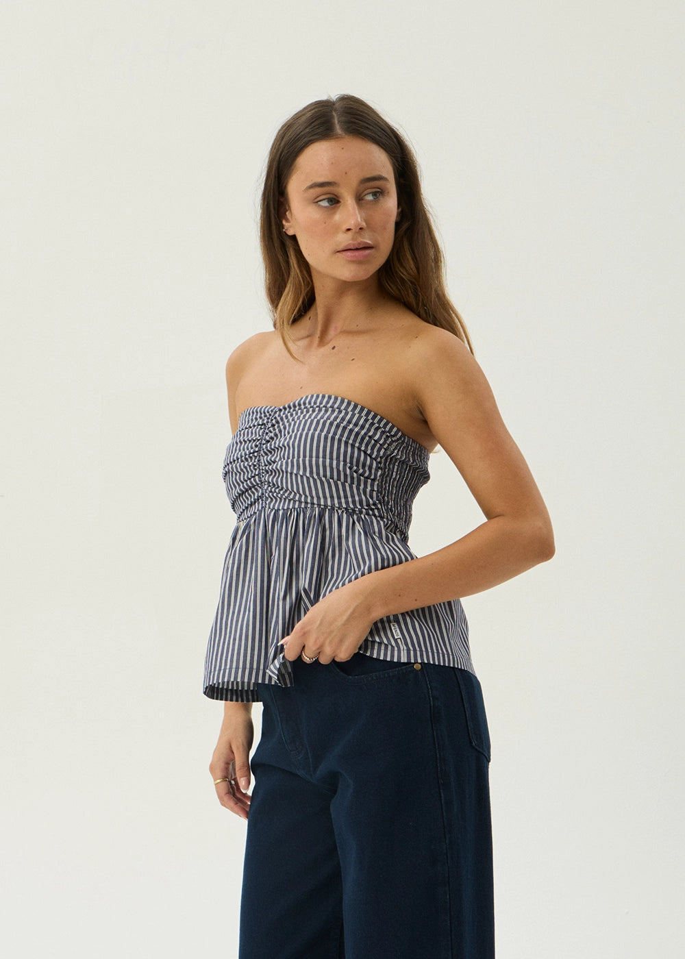 AFENDS Womens Juni - Strapless Top - Navy Stripe