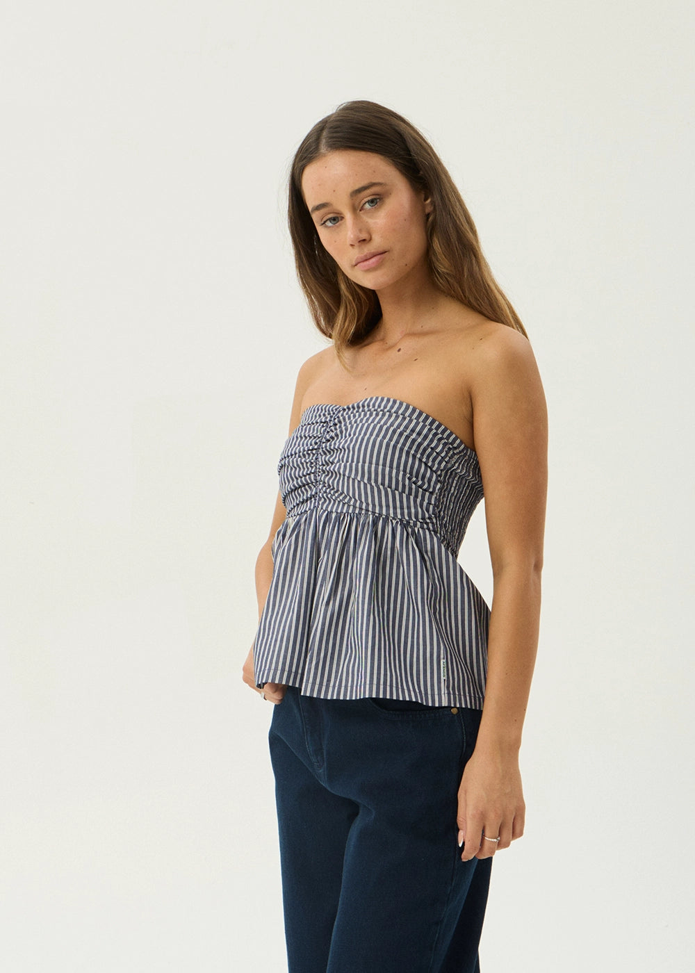 AFENDS Womens Juni - Strapless Top - Navy Stripe