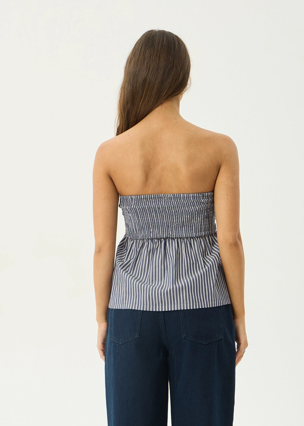 AFENDS Womens Juni - Strapless Top - Navy Stripe