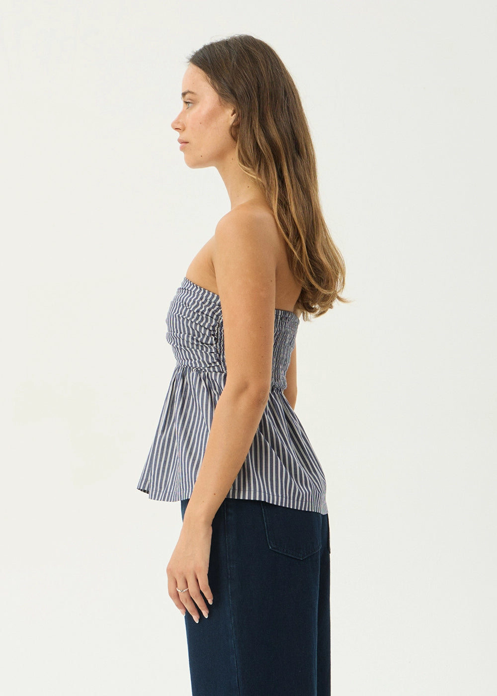 AFENDS Womens Juni - Strapless Top - Navy Stripe