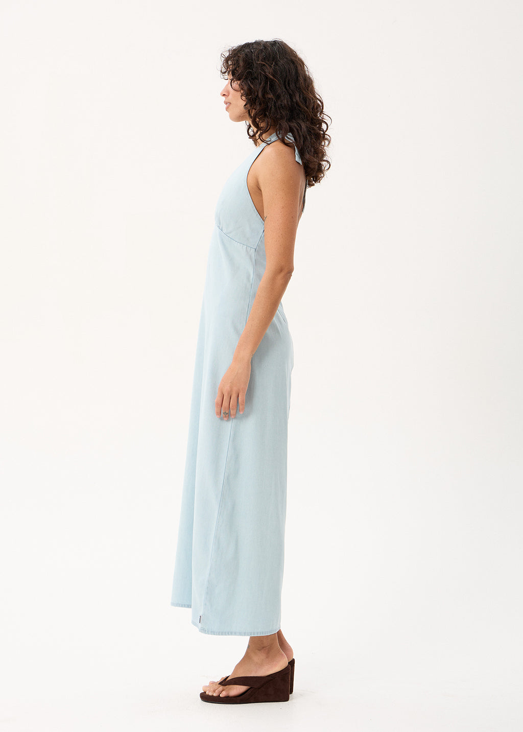 AFENDS Alexa - Chambray Halter Maxi Dress - Light Blue