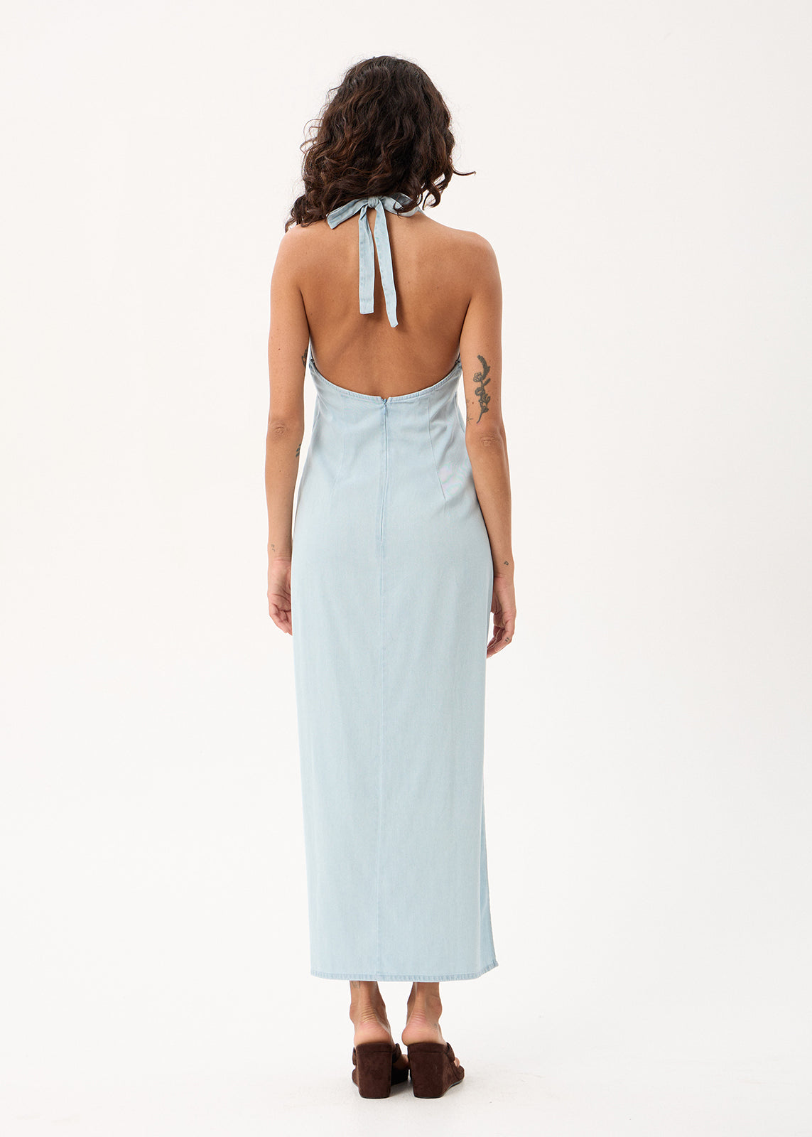 AFENDS Alexa - Chambray Halter Maxi Dress - Light Blue