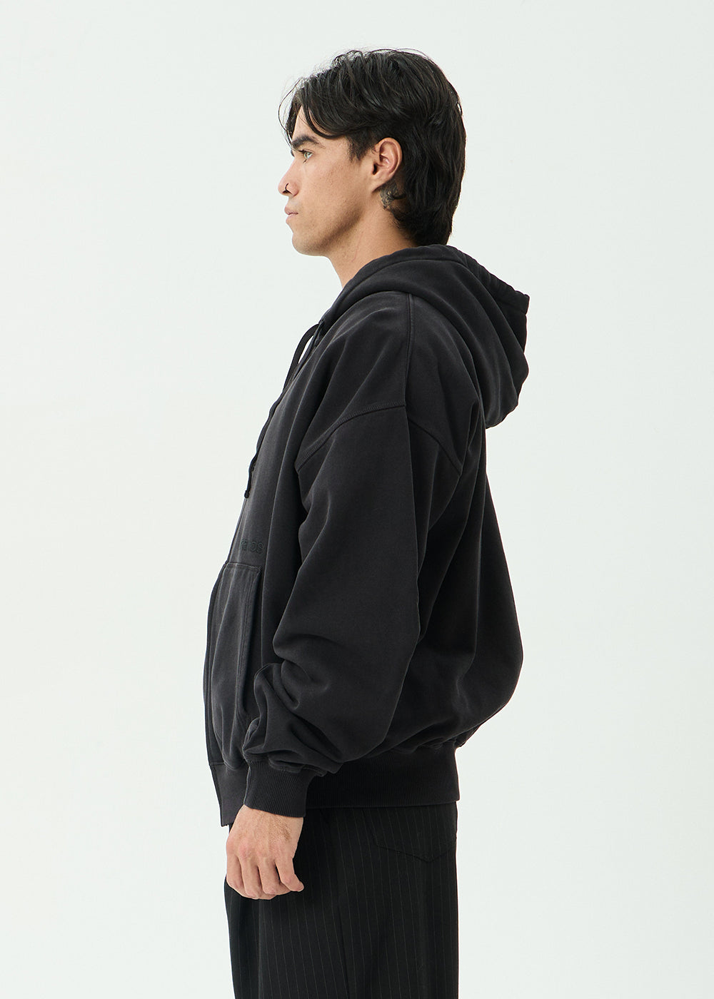 AFENDS Mens Genesis - Boxy Zip Hood - Stone Black