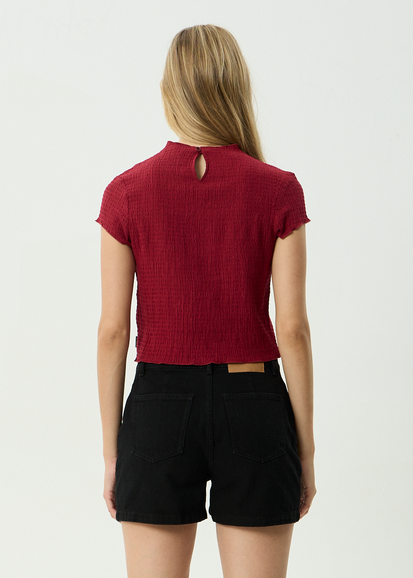 AFENDS Womens Wren - Seersucker Top - Burgundy