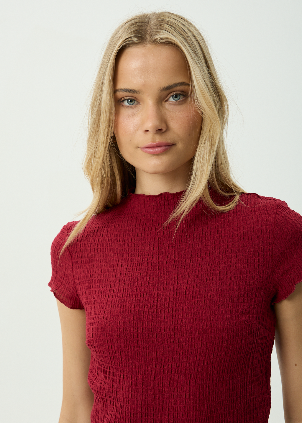 AFENDS Womens Wren - Seersucker Top - Burgundy