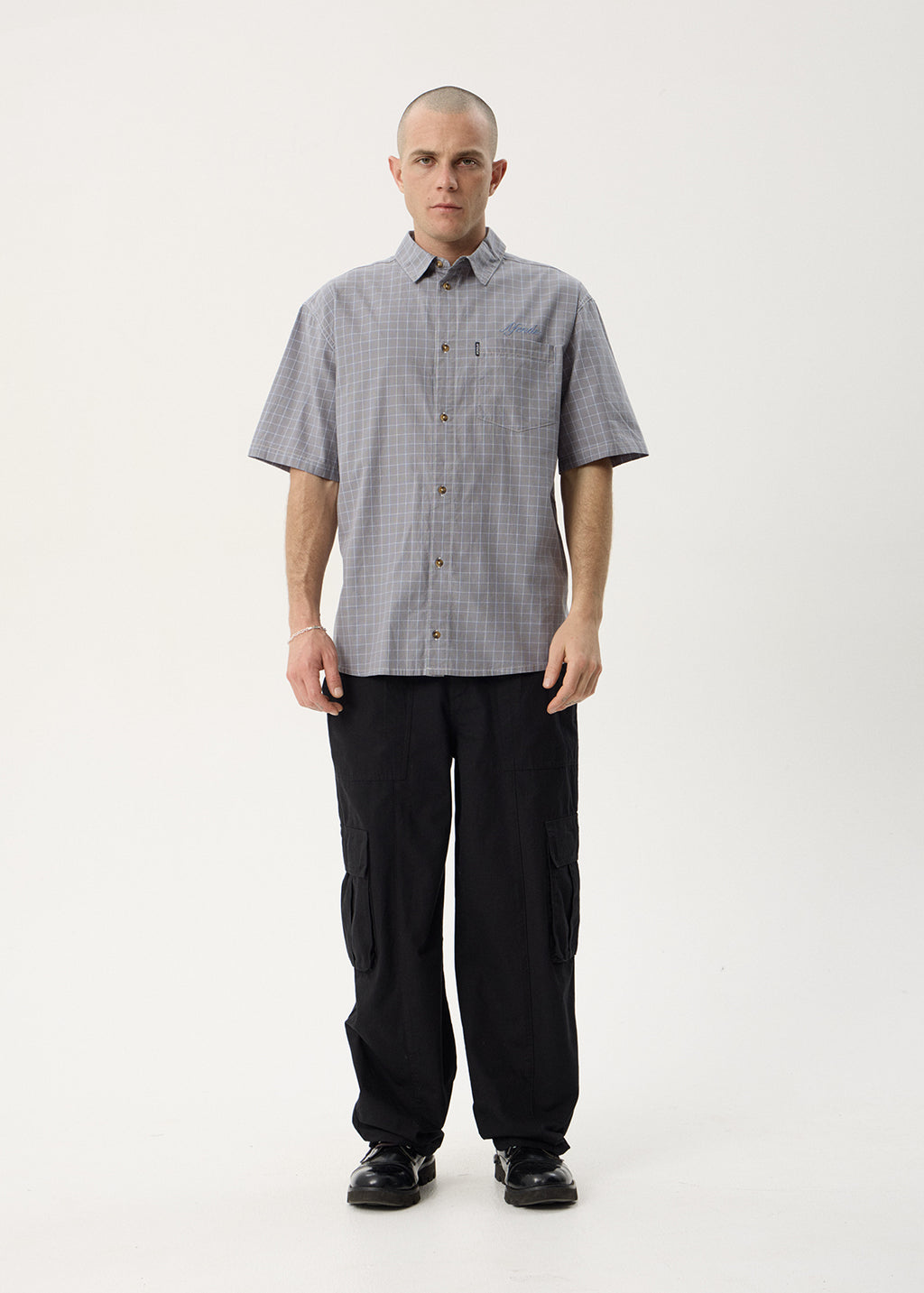 AFENDS Mens Proposal - Short Sleeve Shirt - Slate Blue Check