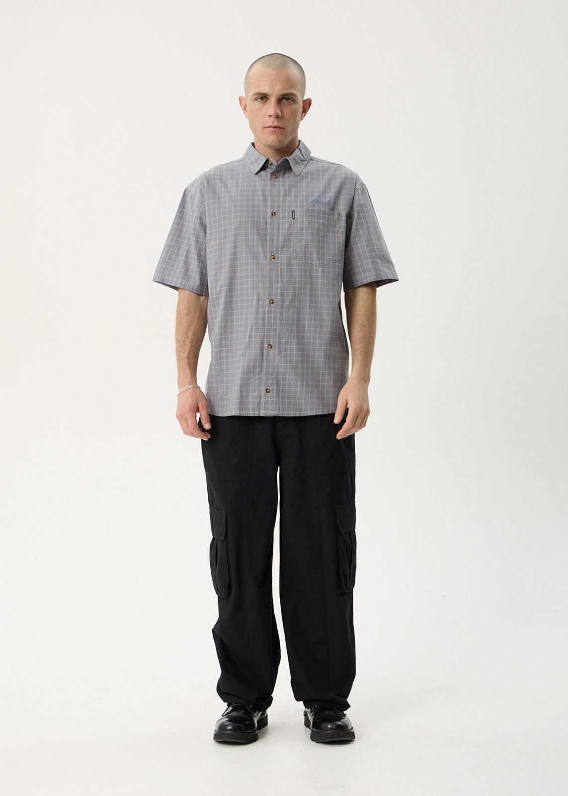 AFENDS Mens Proposal - Short Sleeve Shirt - Slate Blue Check