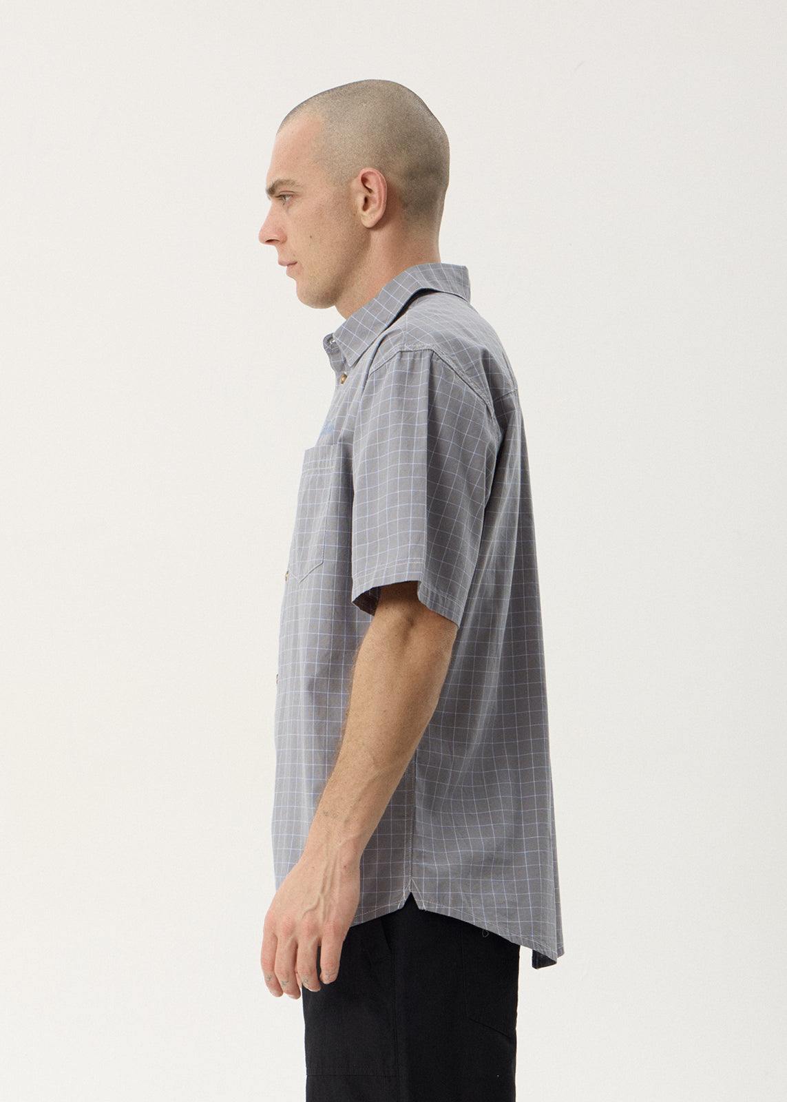 AFENDS Mens Proposal - Short Sleeve Shirt - Slate Blue Check