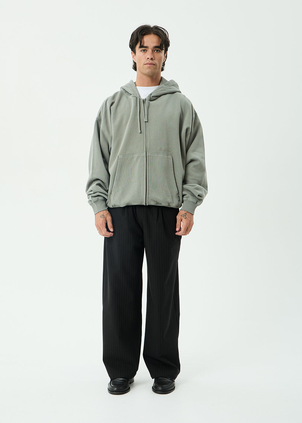 AFENDS Mens Genesis - Boxy Zip Hood - Washed Sycamore