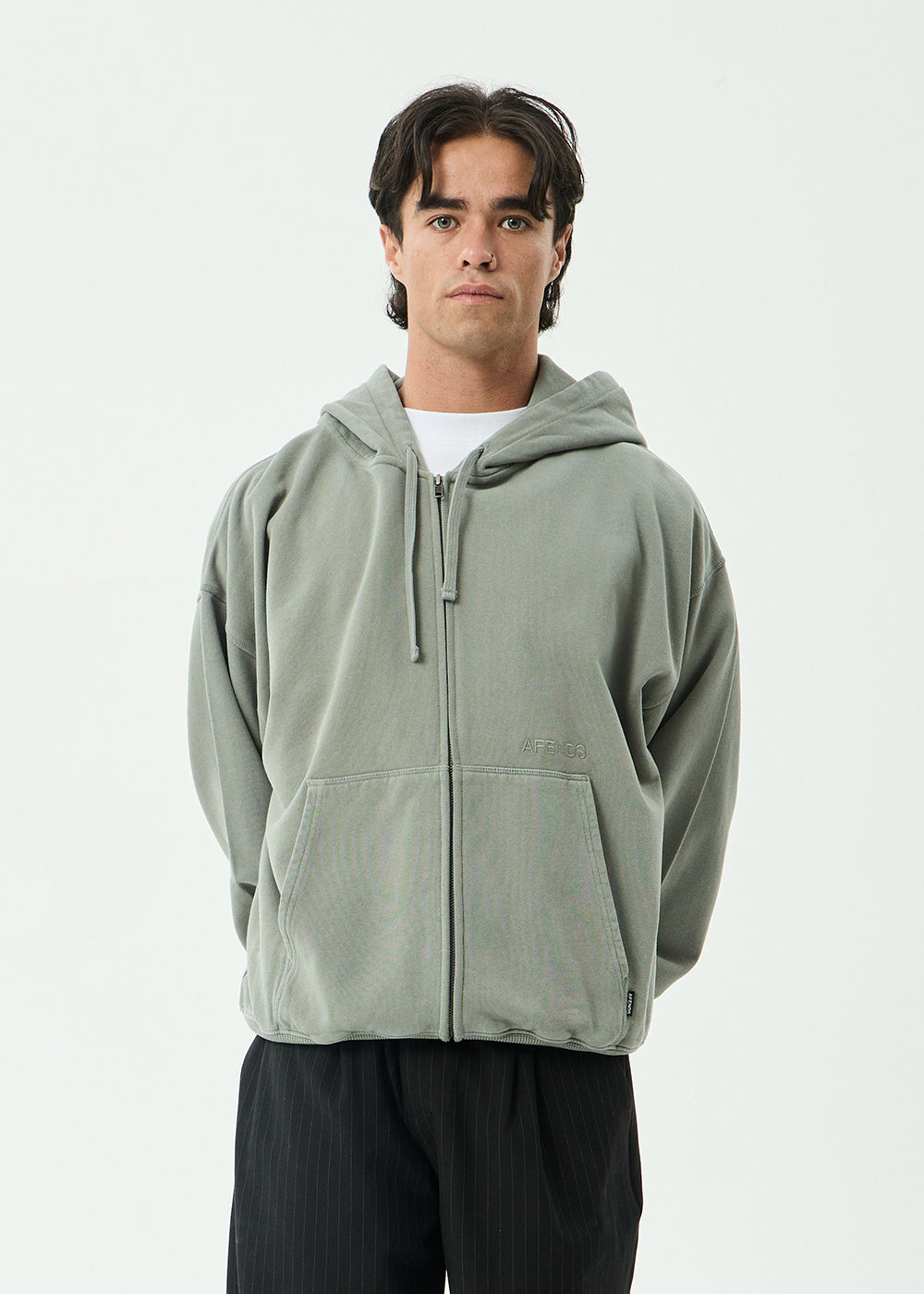 AFENDS Mens Genesis - Boxy Zip Hood - Washed Sycamore