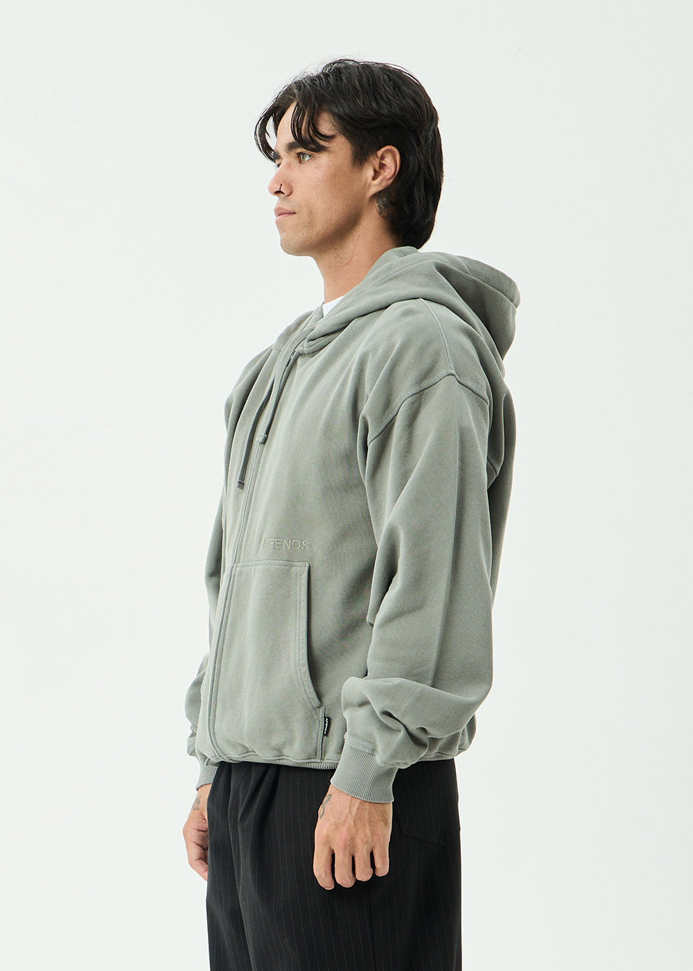 AFENDS Mens Genesis - Boxy Zip Hood - Washed Sycamore