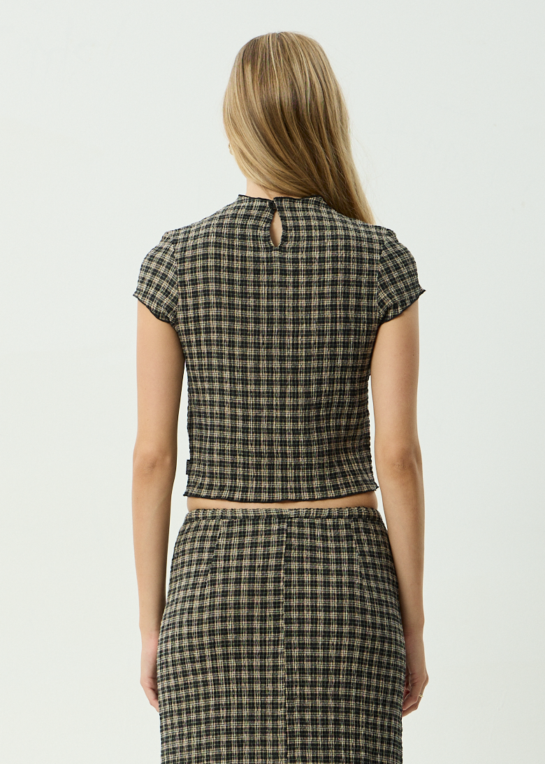 AFENDS Womens Wren - Seersucker Top - Tan / Olive Check