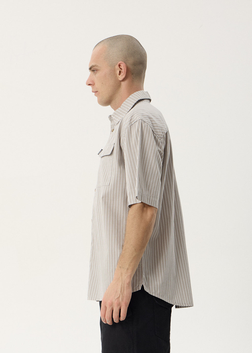 AFENDS Mens Lennox - Short Sleeve Shirt - Olive Stripe