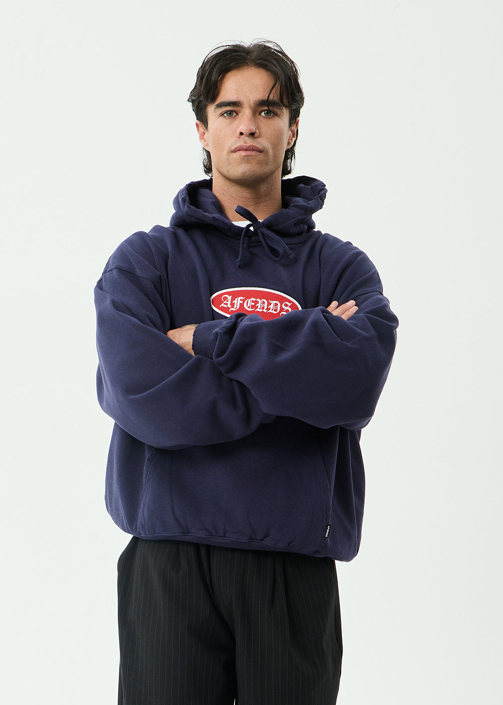 AFENDS Mens Supply - Pull On Hood - Washed Deep Sea