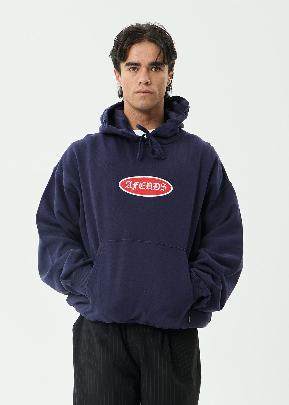 AFENDS Mens Supply - Pull On Hood - Washed Deep Sea