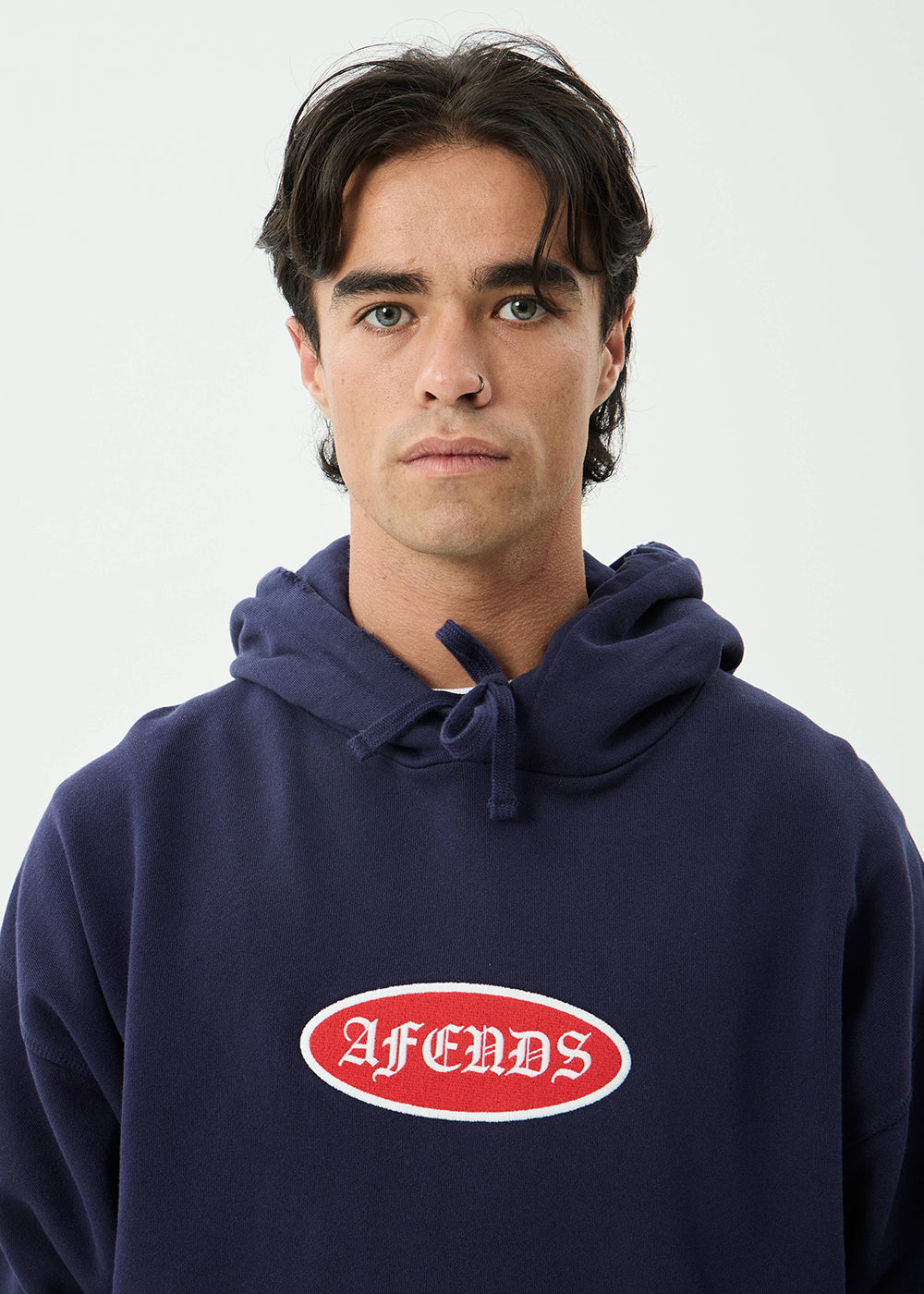 AFENDS Mens Supply - Pull On Hood - Washed Deep Sea