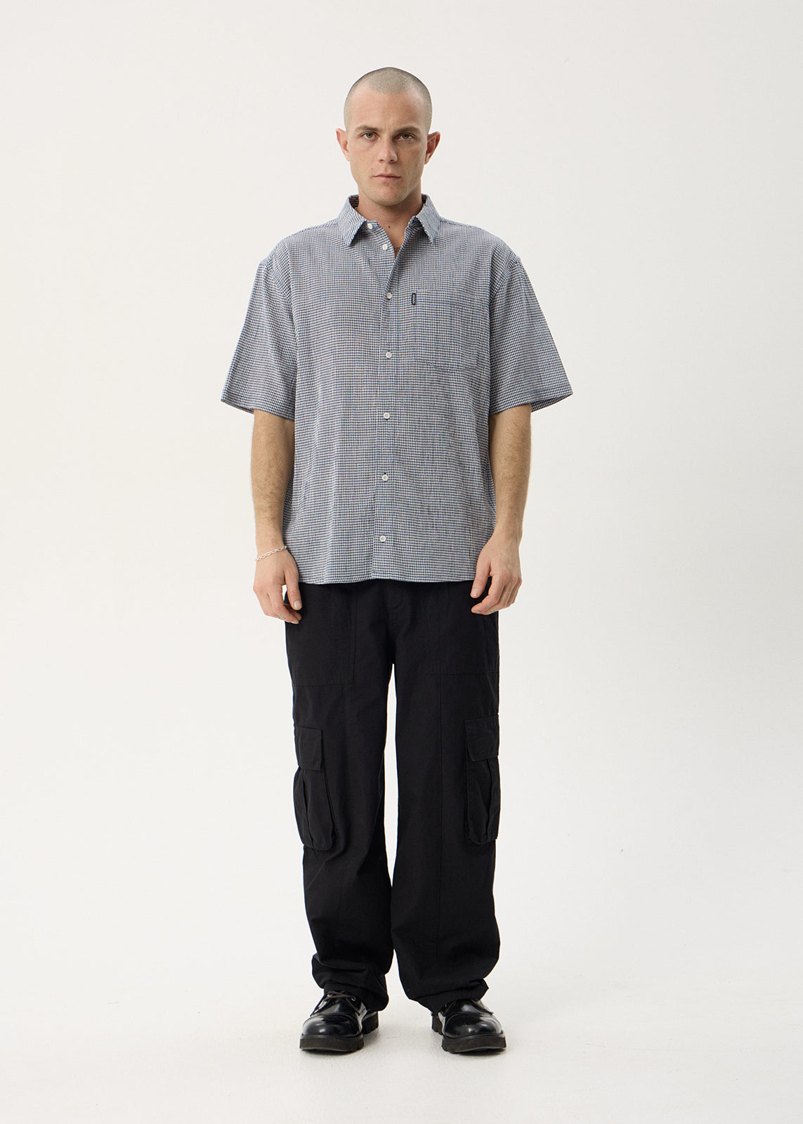 AFENDS Mens Independent - Short Sleeve Shirt - Navy Check