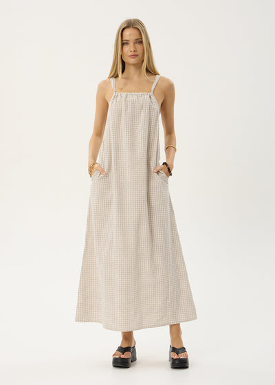AFENDS Womens Vania - Seersucker Maxi Dress - Reverb Moonbeam Check