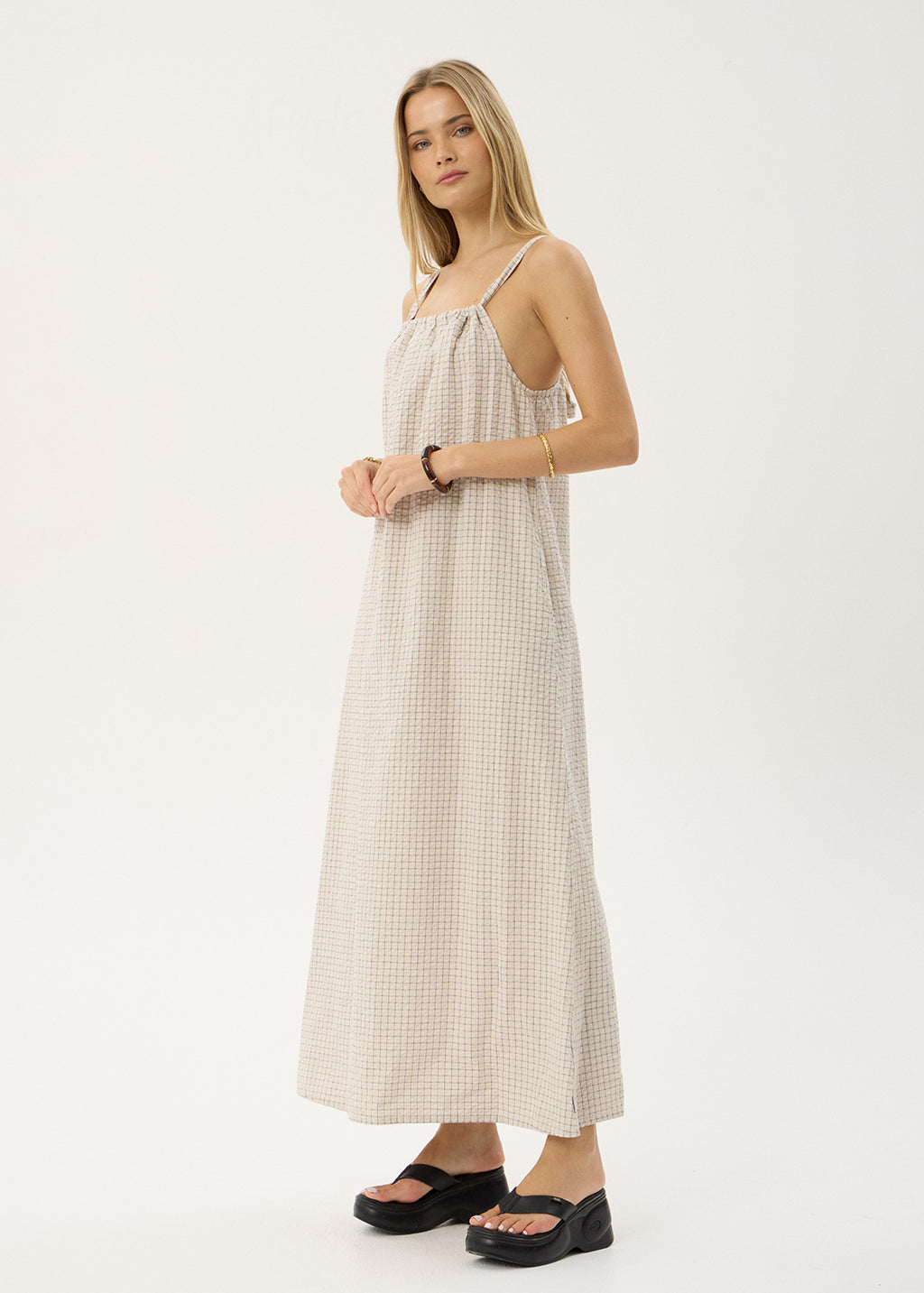 AFENDS Womens Vania - Seersucker Maxi Dress - Reverb Moonbeam Check