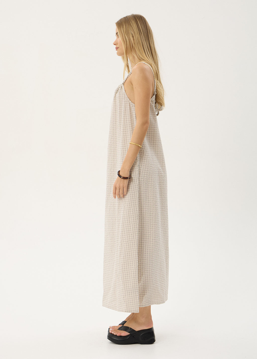 AFENDS Womens Vania - Seersucker Maxi Dress - Reverb Moonbeam Check