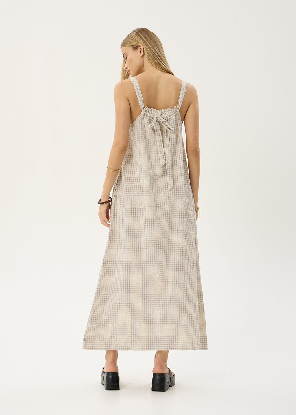 AFENDS Womens Vania - Seersucker Maxi Dress - Reverb Moonbeam Check