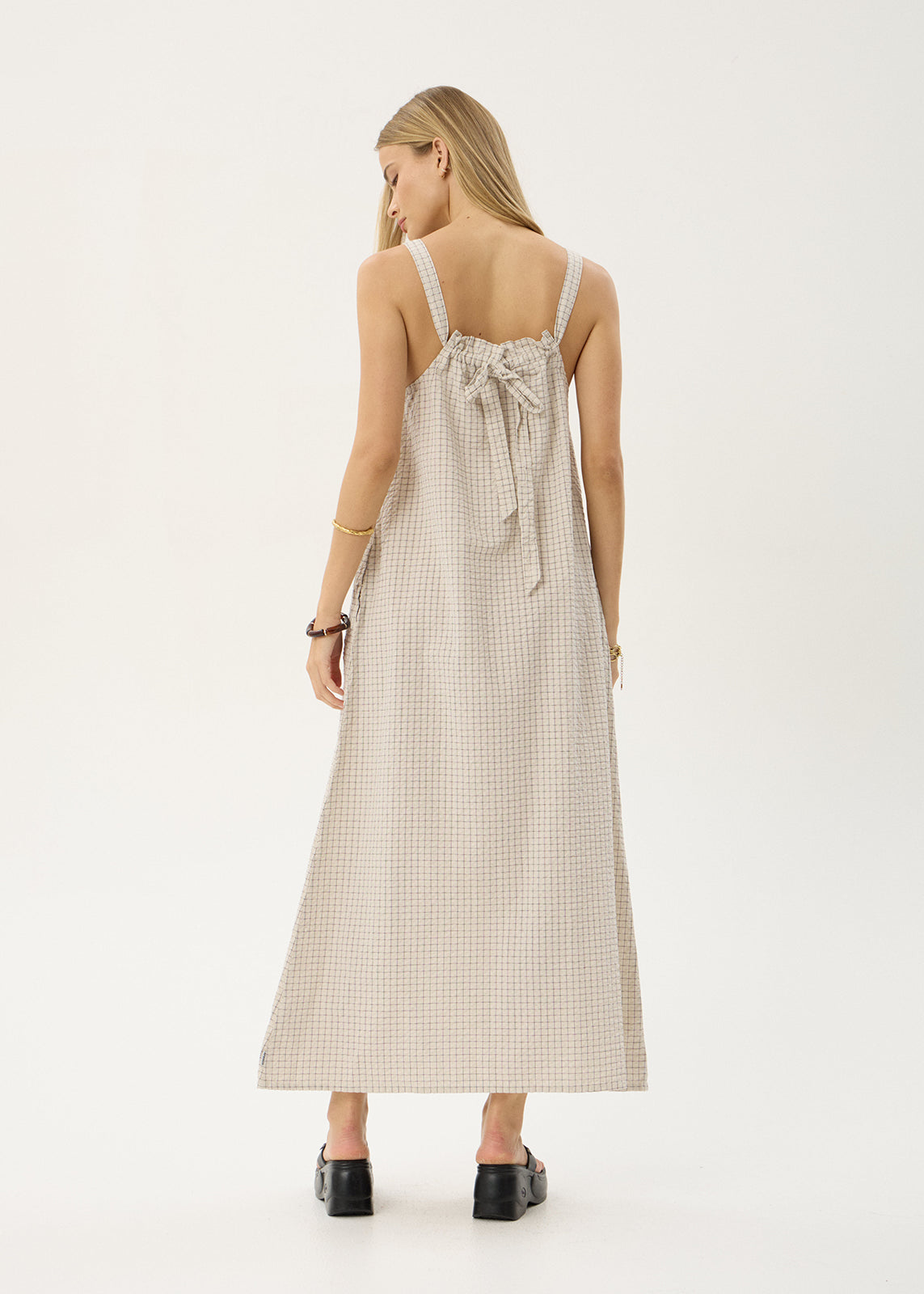 AFENDS Womens Vania - Seersucker Maxi Dress - Reverb Moonbeam Check