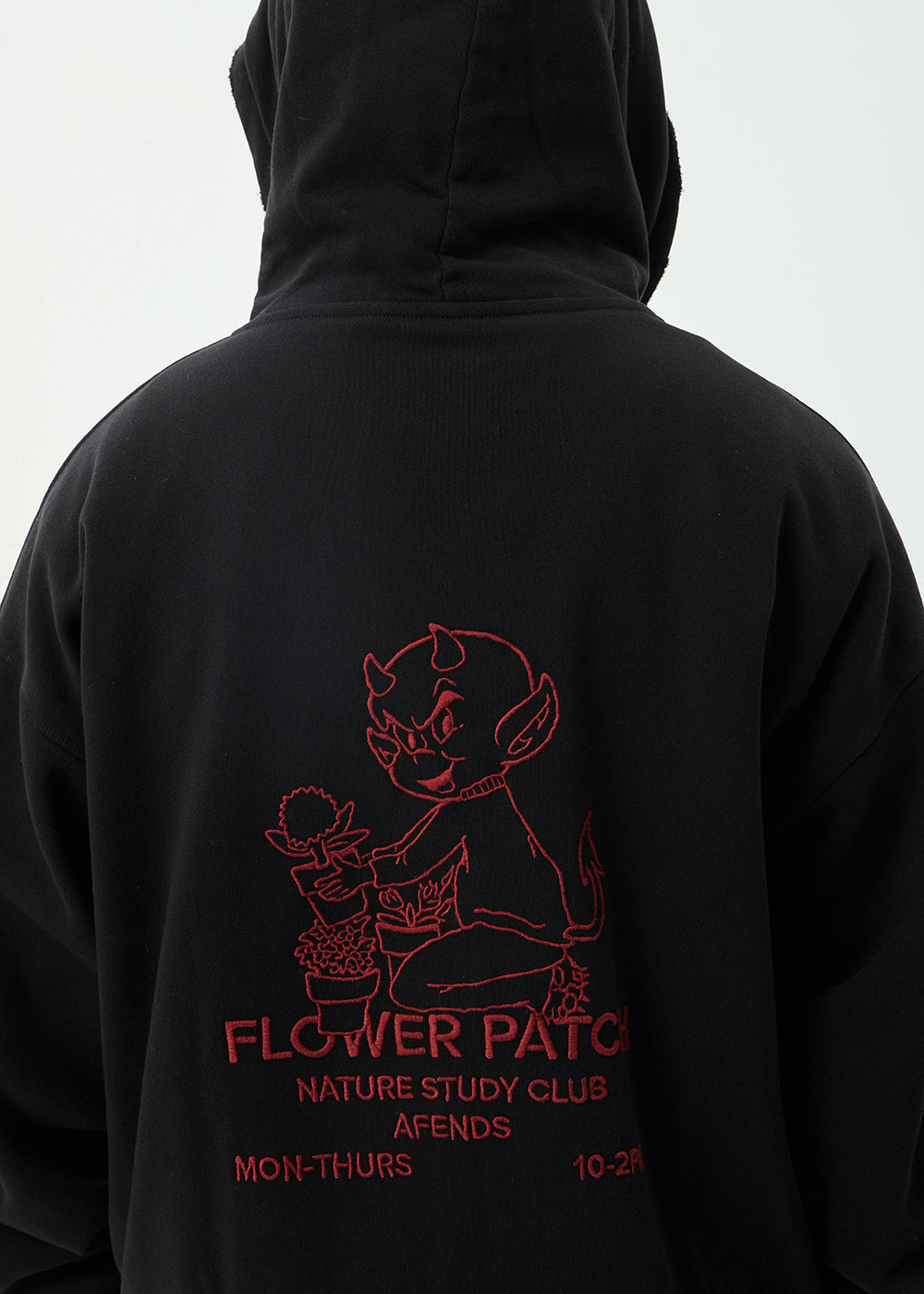 AFENDS Mens Flower Patch - Boxy Zip Hood - Stone Black