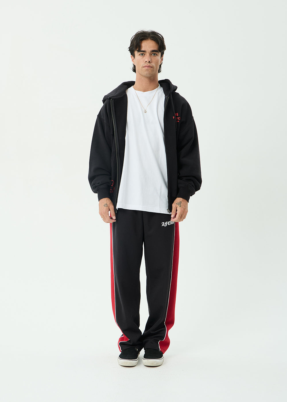 AFENDS Mens Flower Patch - Boxy Zip Hood - Stone Black