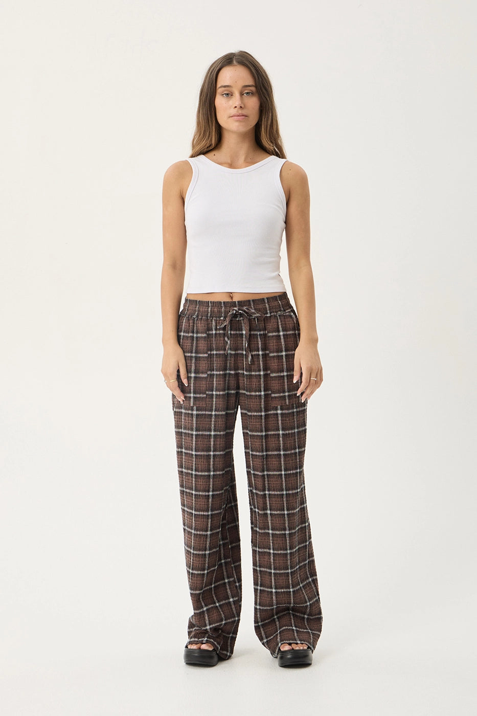 AFENDS Womens Reverie - Seersucker Pant - Coffee Check