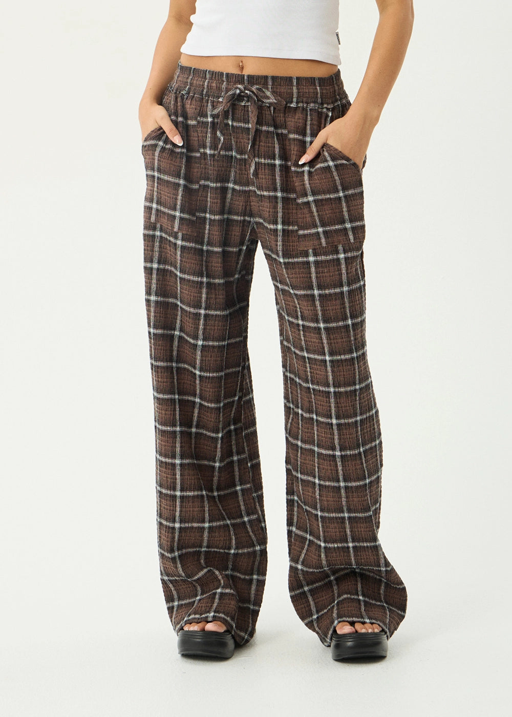 AFENDS Womens Reverie - Seersucker Pant - Coffee Check