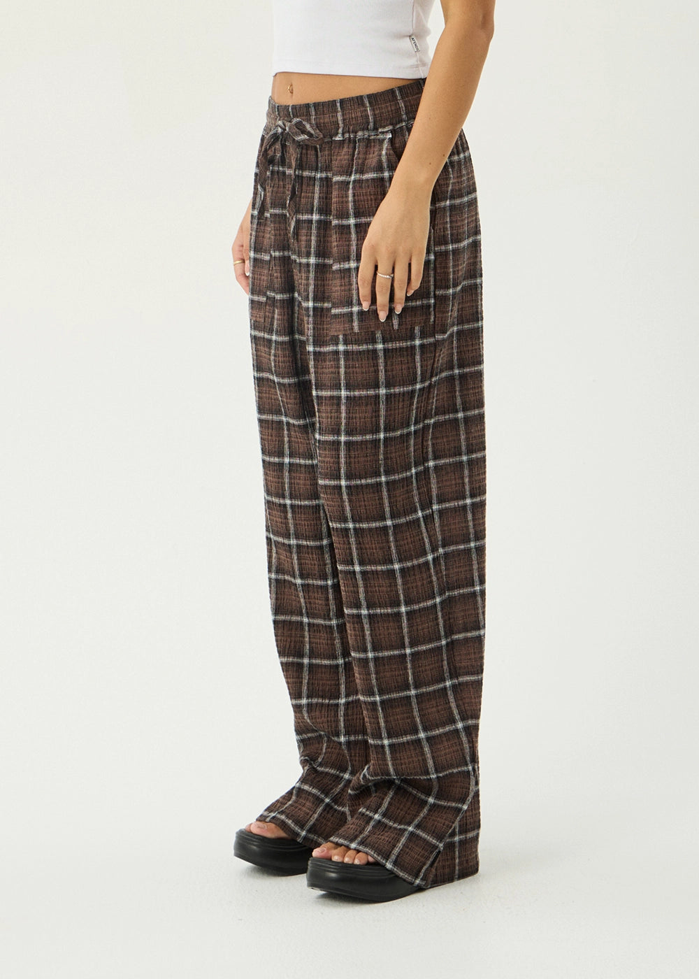 AFENDS Womens Reverie - Seersucker Pant - Coffee Check