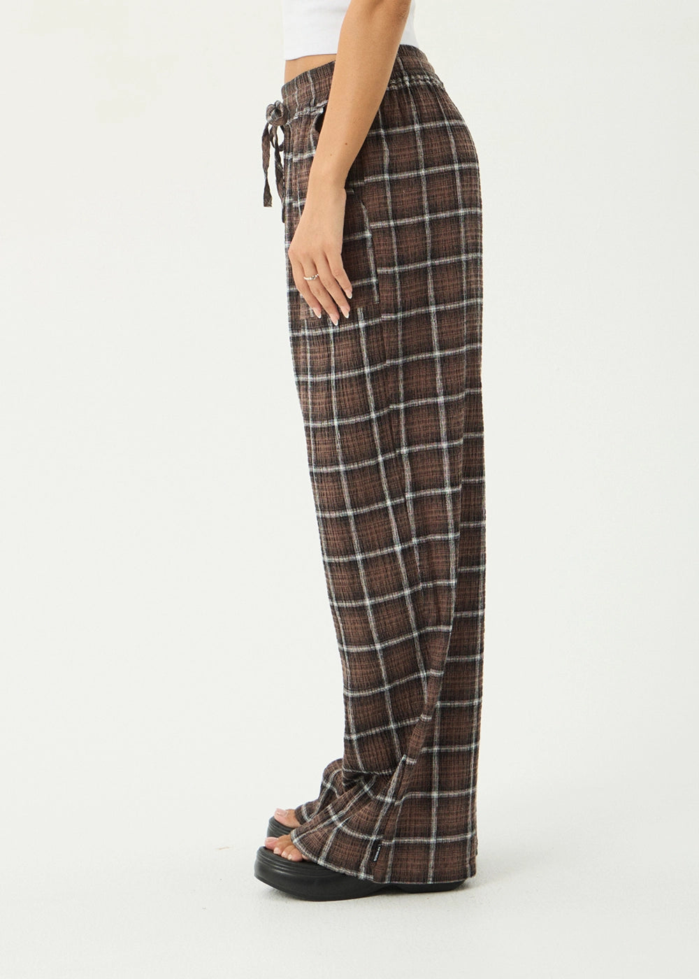 AFENDS Womens Reverie - Seersucker Pant - Coffee Check