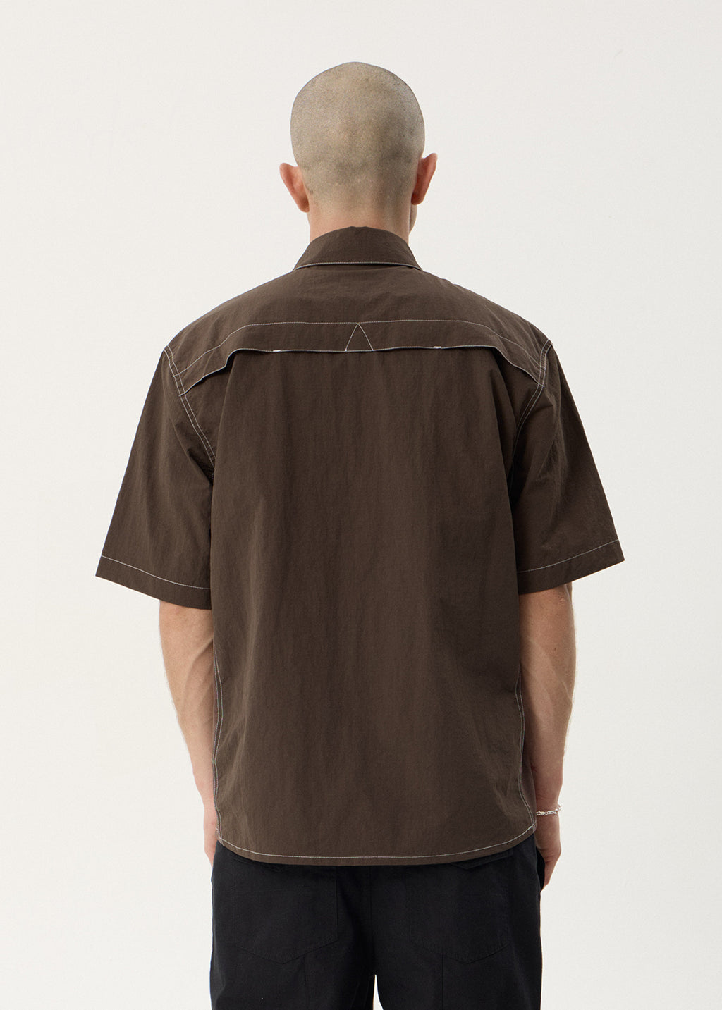 AFENDS Mens Equipment - Workwear Short Sleeve Shirt - Coffee