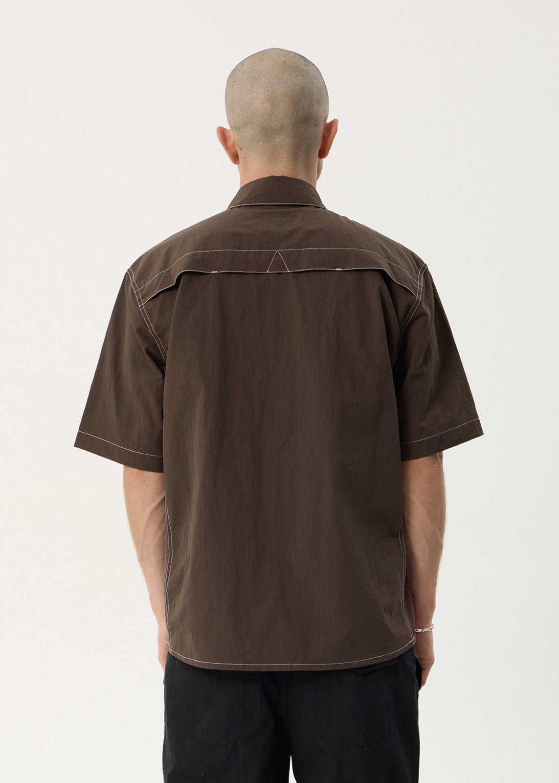 AFENDS Mens Equipment - Workwear Short Sleeve Shirt - Coffee