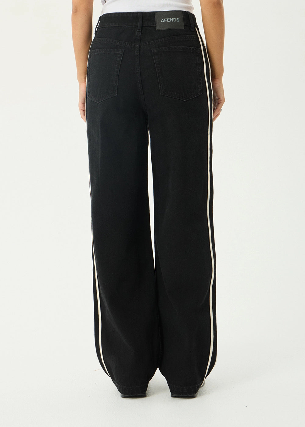 AFENDS Womens Bella Stripe - Denim Wide Leg Baggy Jean - Washed Black