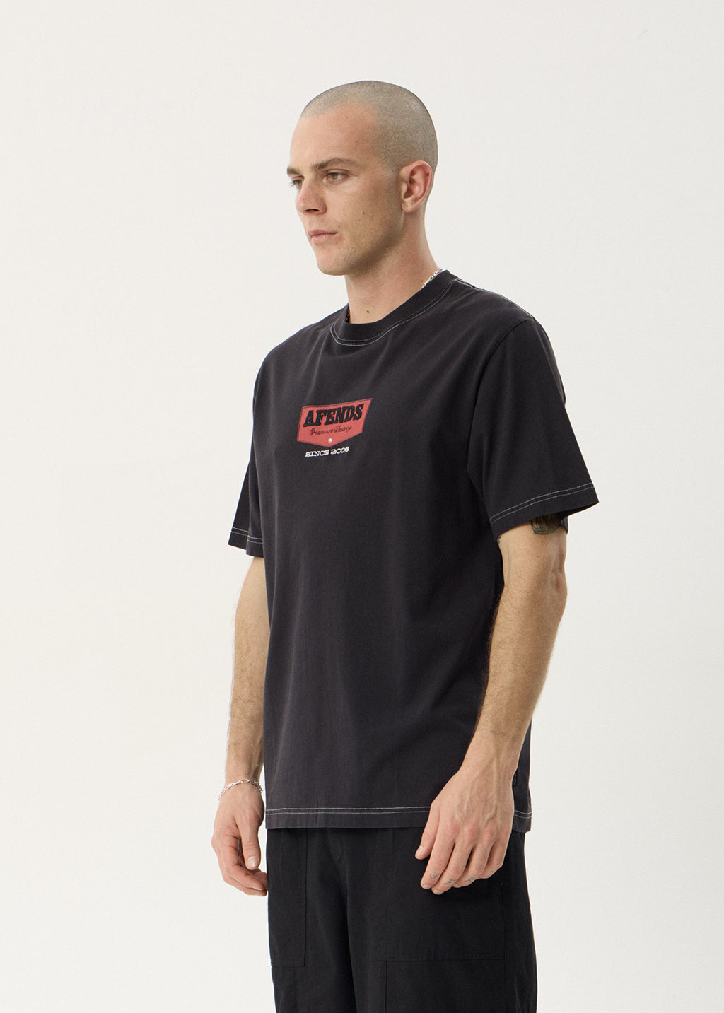 AFENDS Mens Trophy - Retro Tee - Stone Black