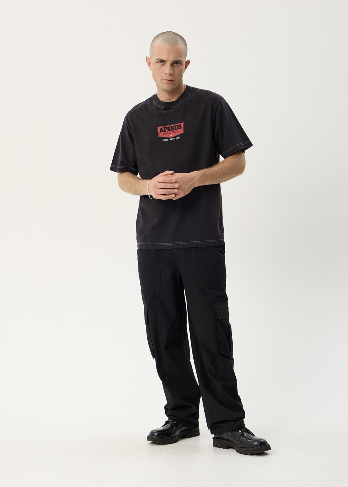AFENDS Mens Trophy - Retro Tee - Stone Black