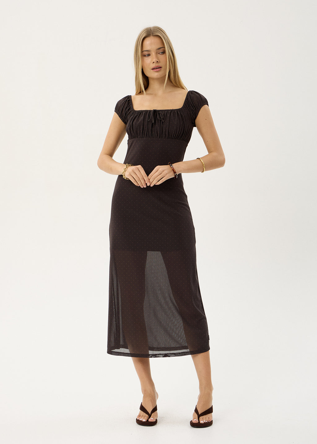 AFENDS Womens Melanie - Mesh Midi Dress - Polka Coffee
