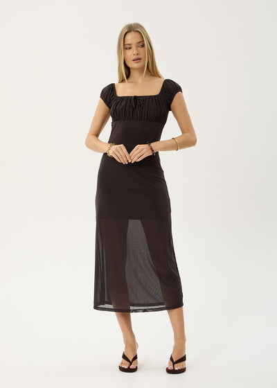 AFENDS Womens Melanie - Mesh Midi Dress - Polka Coffee