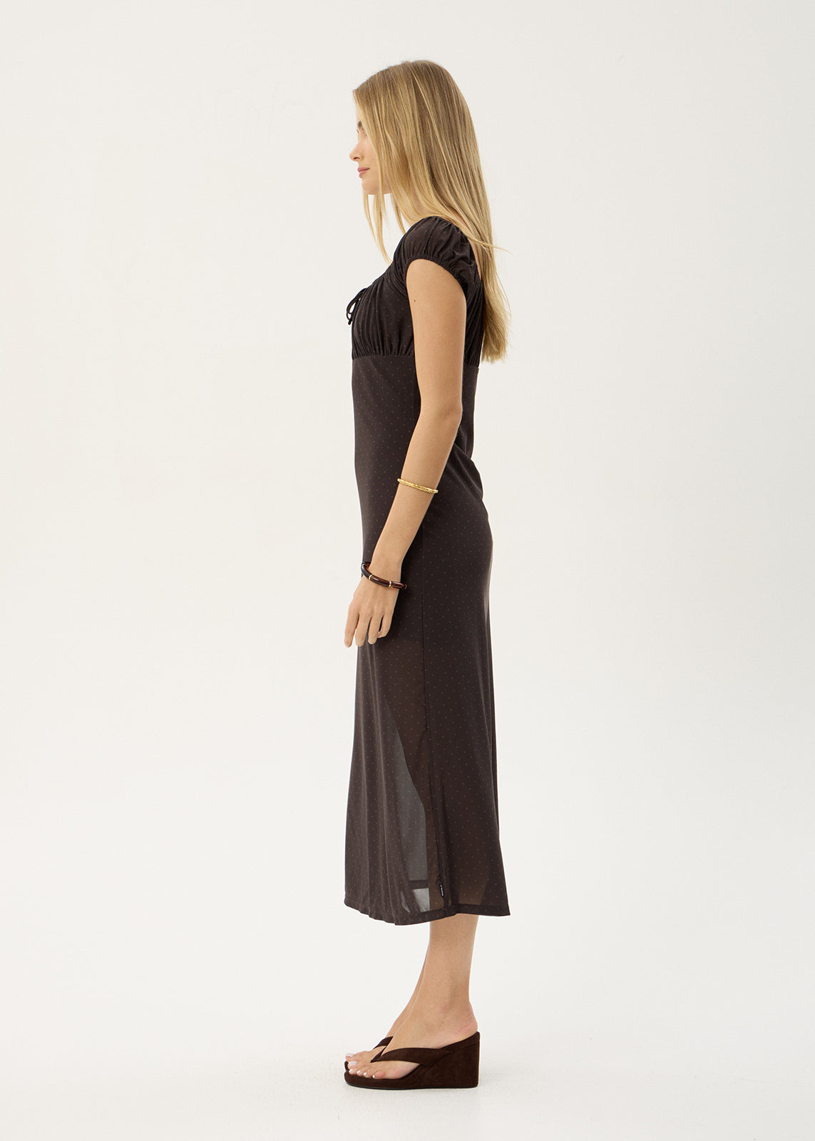AFENDS Womens Melanie - Mesh Midi Dress - Polka Coffee